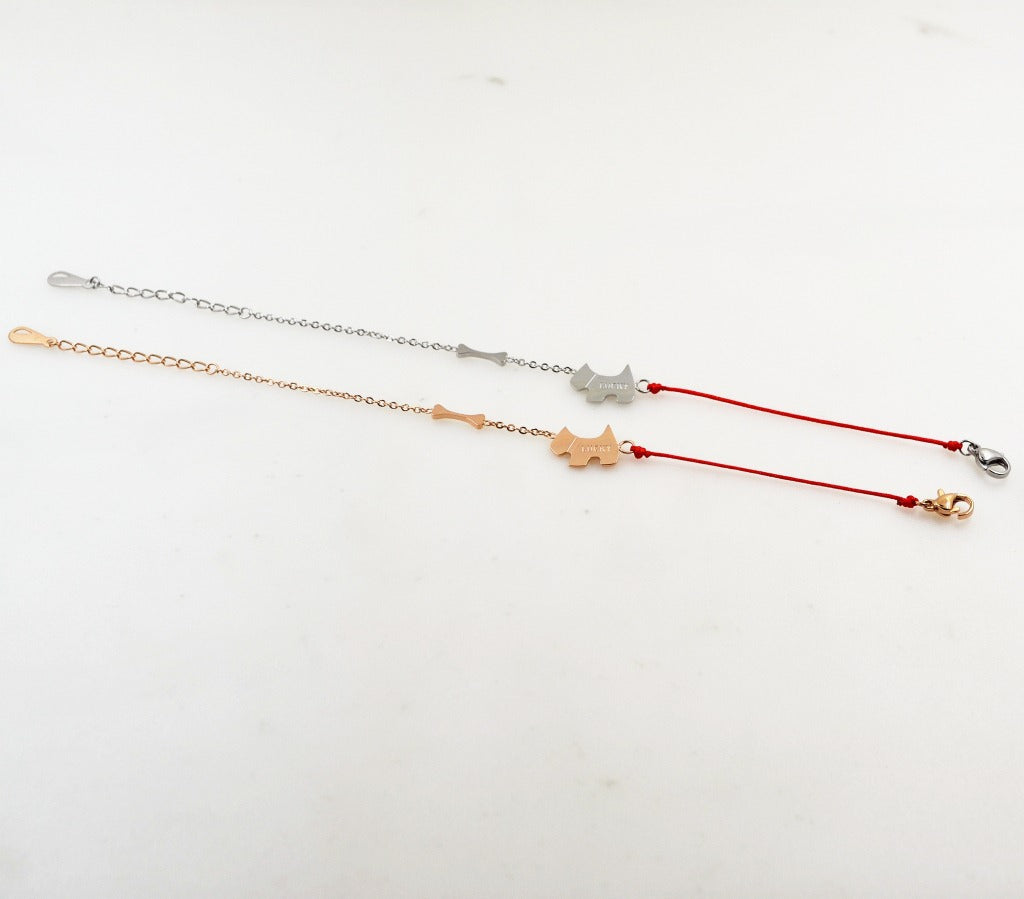 Titanium Steel Dog Heart Red Rope Bracelet for Couples