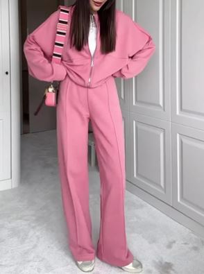 Loose Zip Sweater Casual Trousers Suit