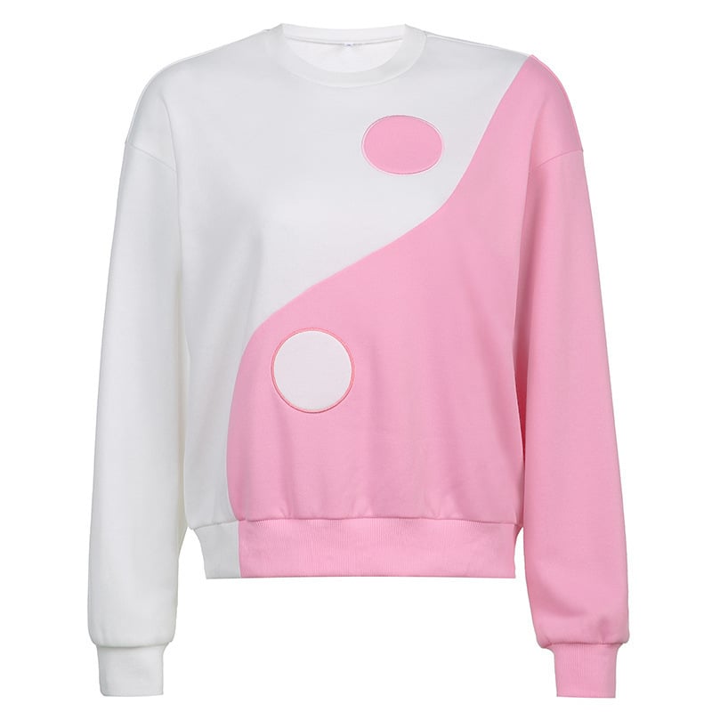Ladies' Long Sleeve Contrast Round Neck Sweatshirt | Streetwear