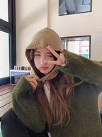 Hand-Knitted Lace-Up Solid Color Beanie Hat | Embroidered Cap