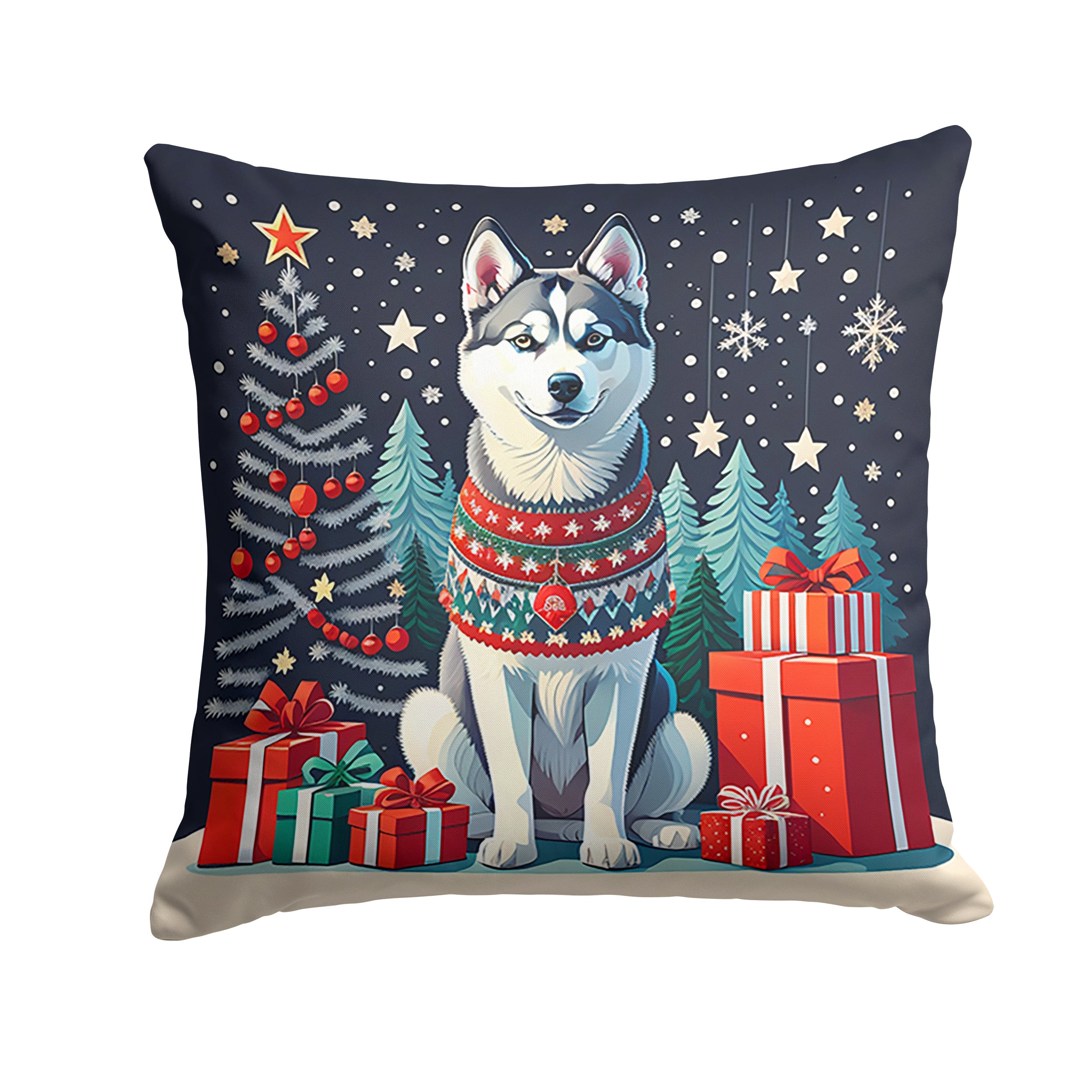 Siberian Husky Christmas Throw Pillow