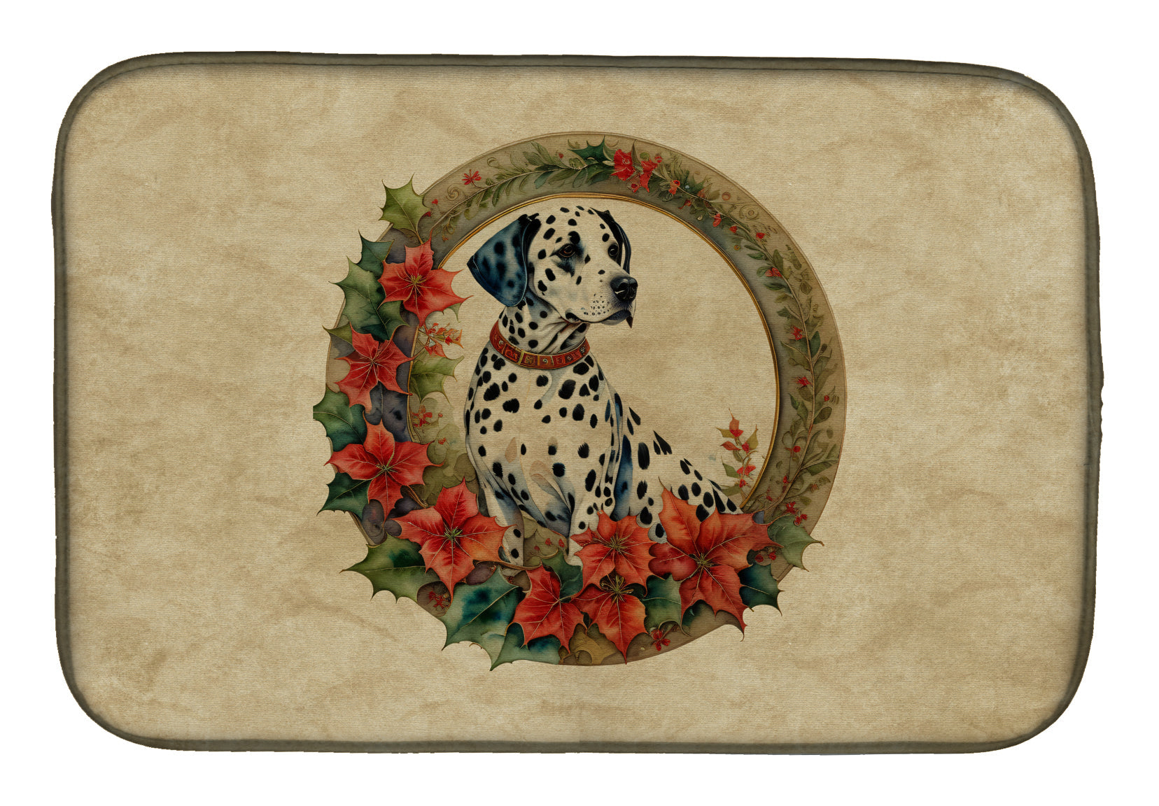 Dalmatian Christmas Flowers Dish Drying Mat
