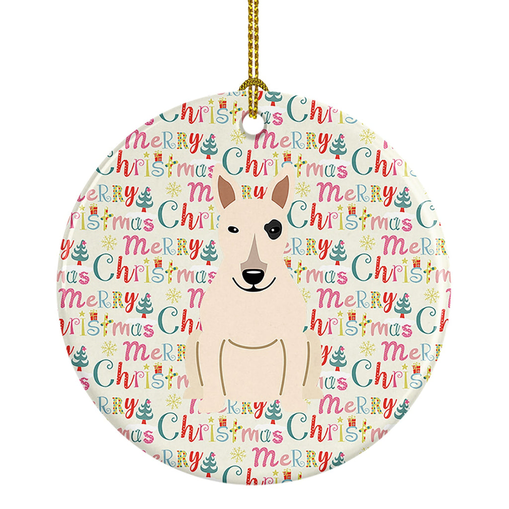 Merry Christmas Bull Terrier White Ceramic Ornament