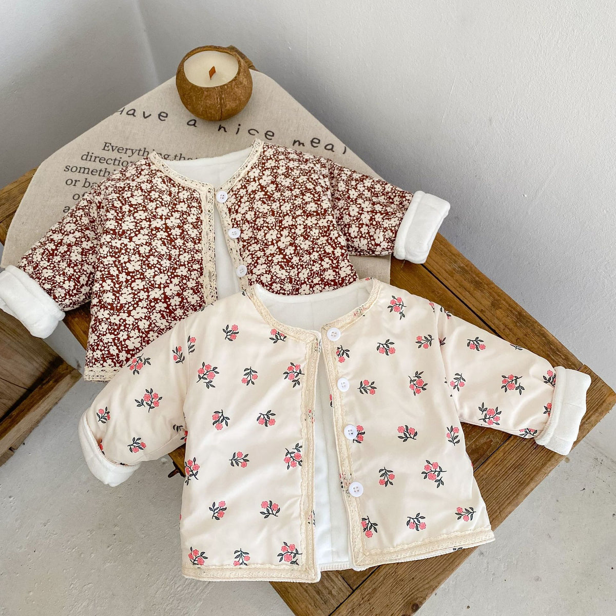 Thickened Long Sleeve Cotton Coat for Kids with Lace