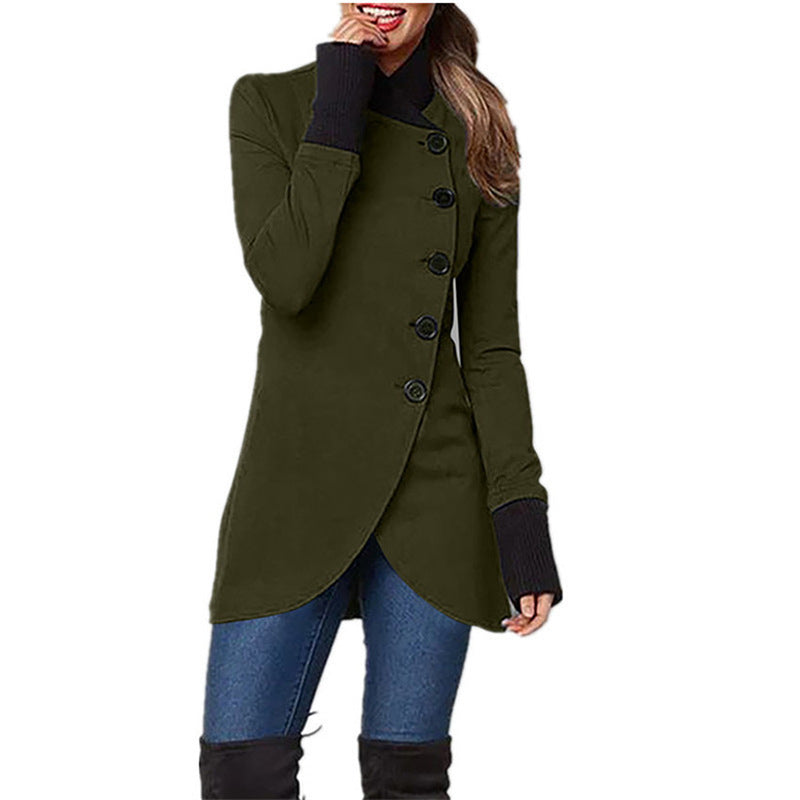 Panelled Hem Slit Long-sleeved Jacket (Single-breasted)