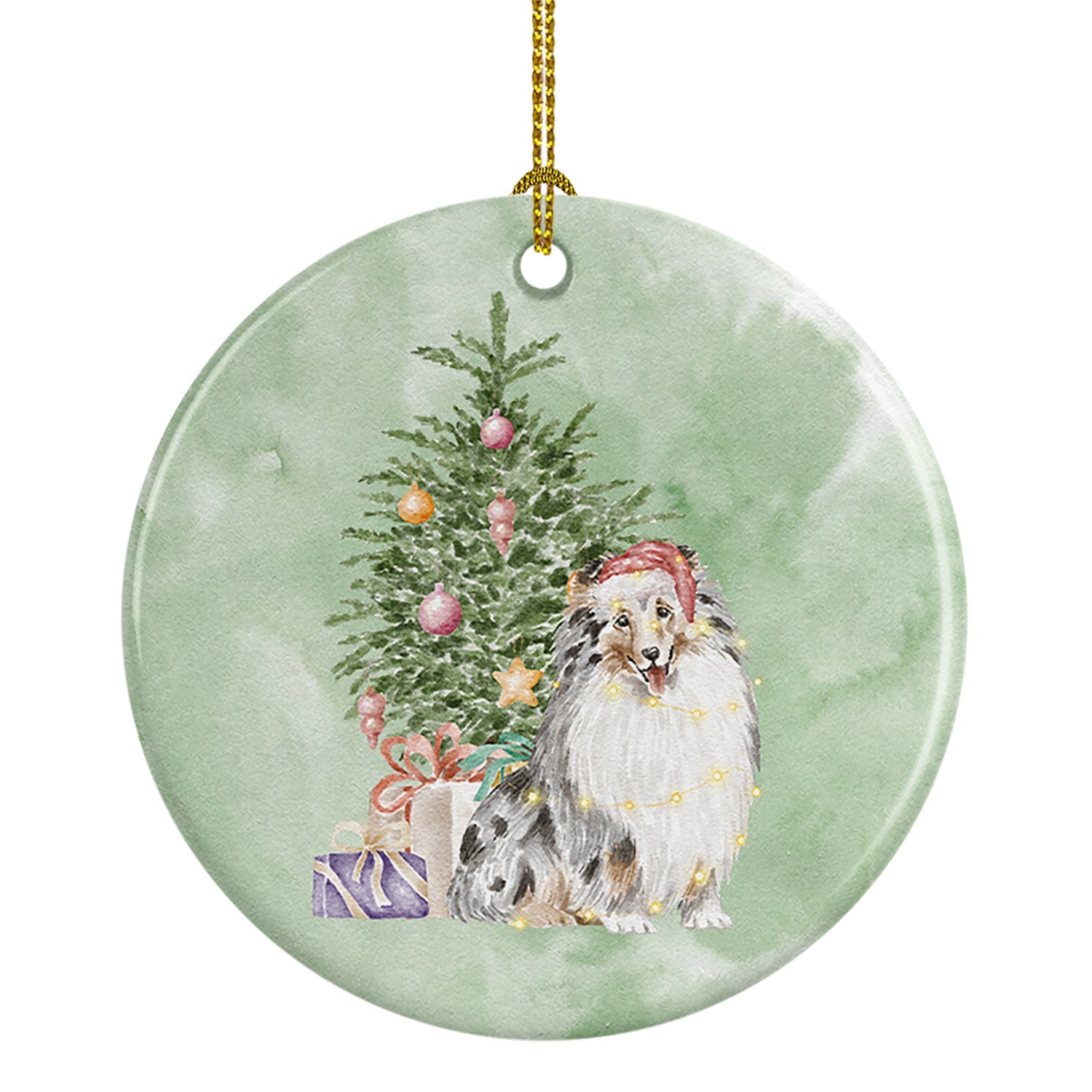 Sheltie Merle Christmas Presents and Tree Ceramic Ornament