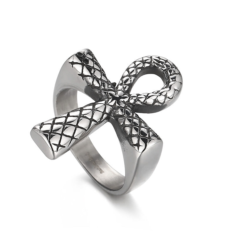 Textured Ankh Cross Ring