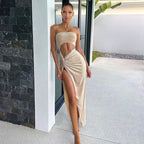 Twisted Hollow-out Tube Top Split Dress