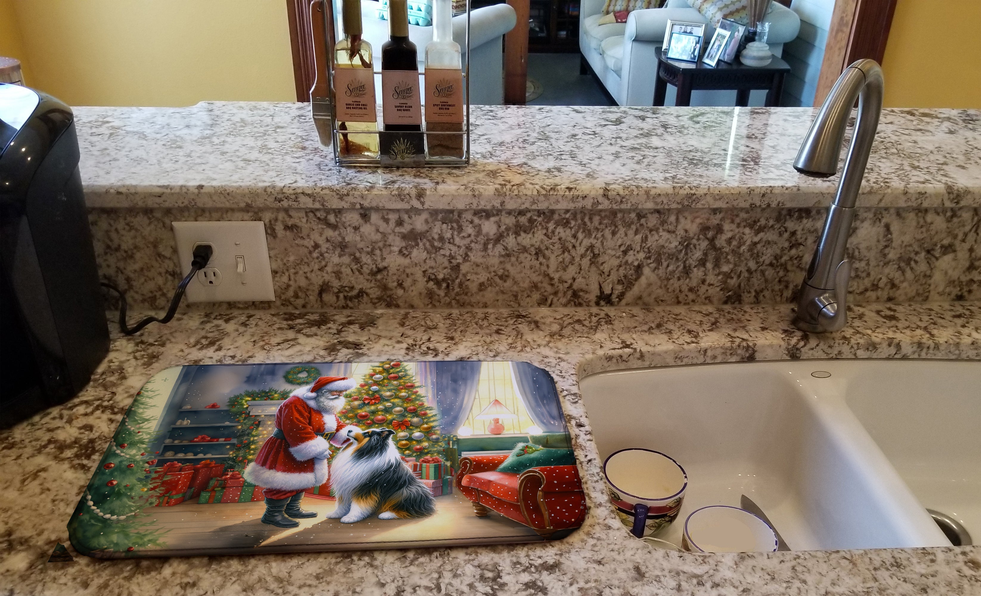 Collie and Santa Claus Dish Drying Mat