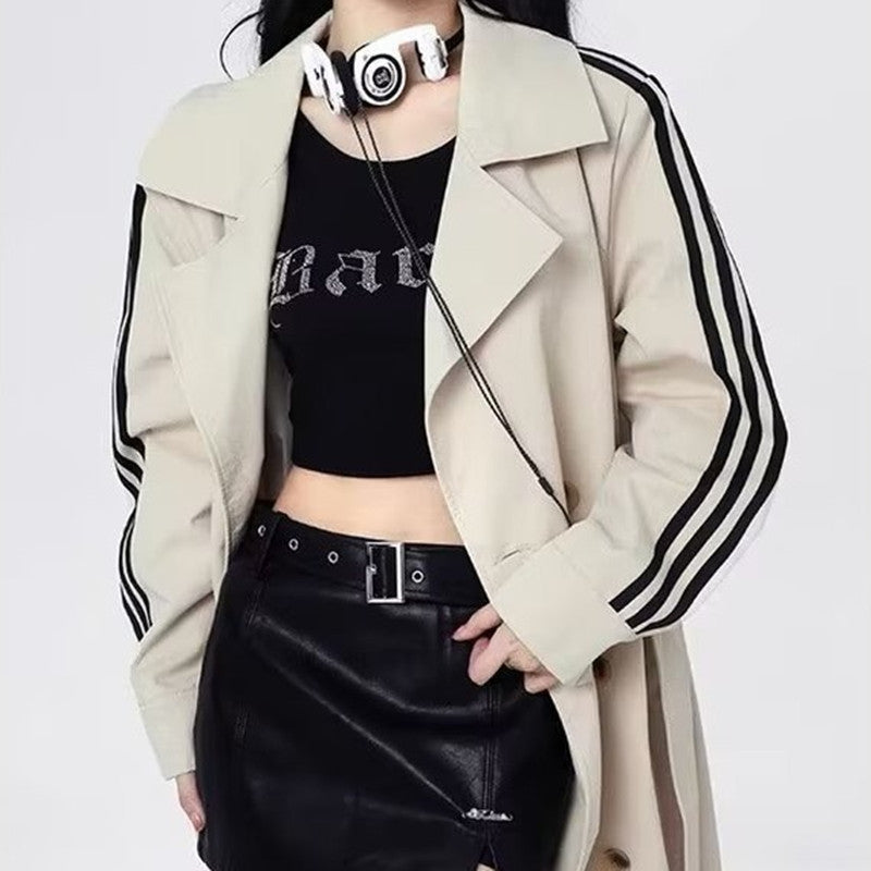 Vintage Stripe Women's Mid-Length Trench Coat