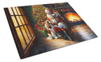 Cavalier Spaniel and Santa Claus Glass Cutting Board