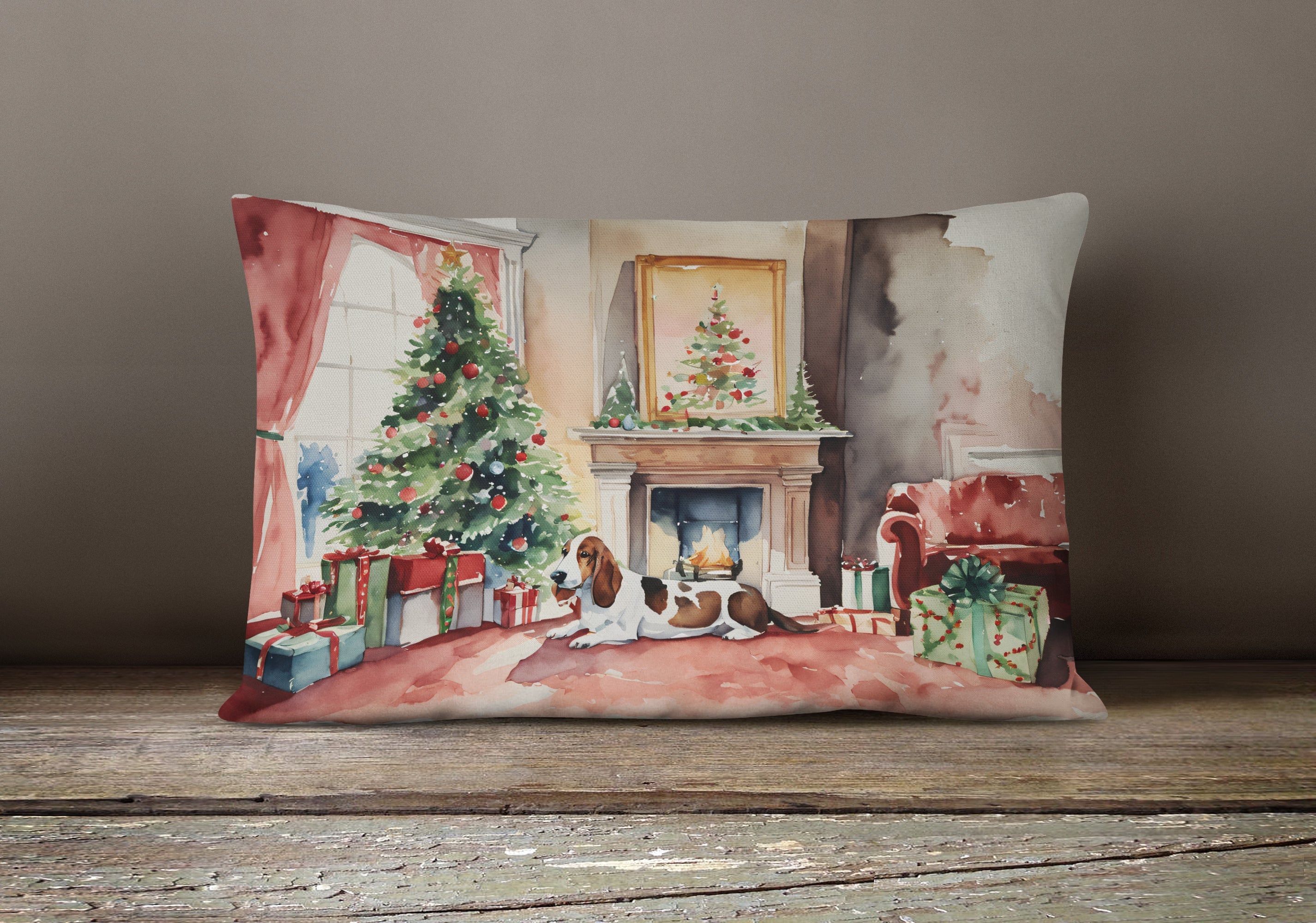 Basset Hound Christmas Throw Pillow