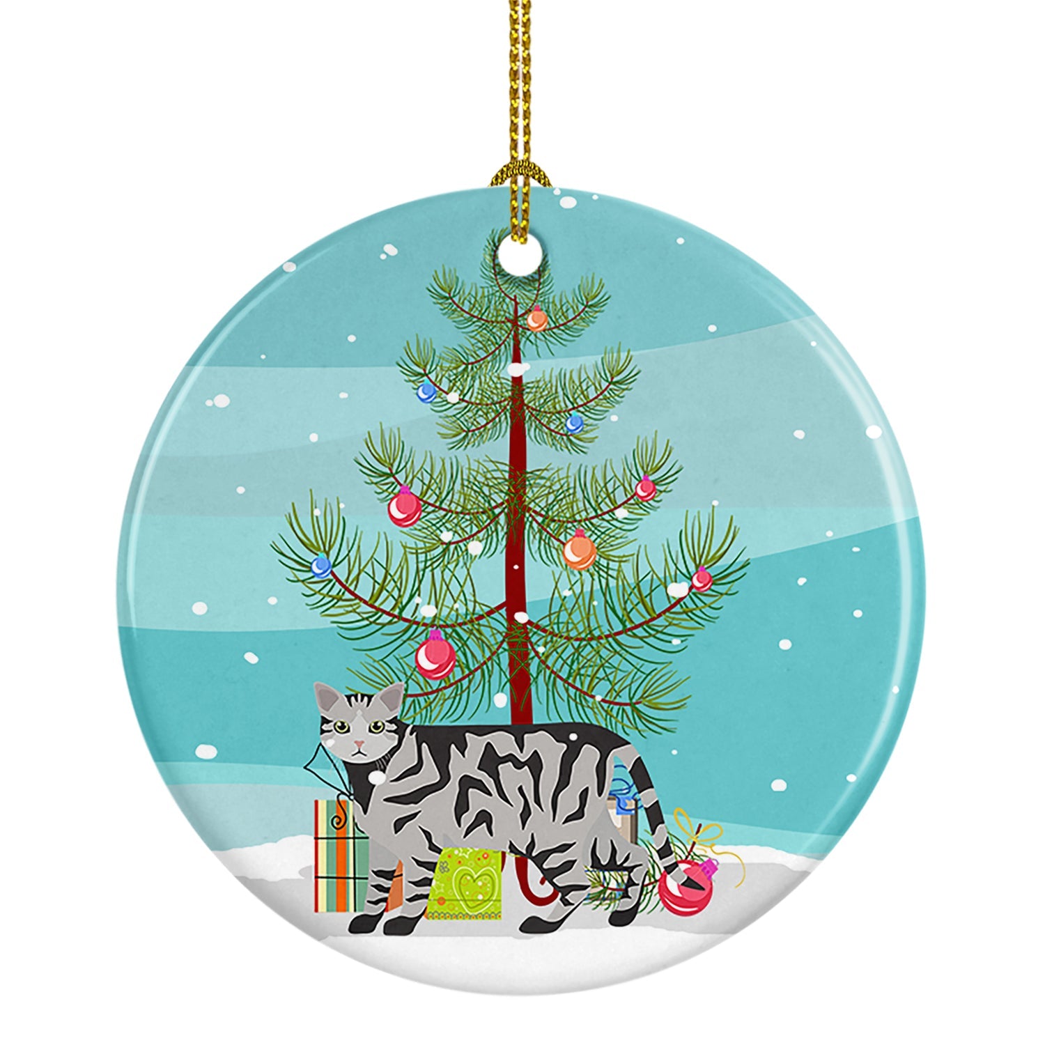 European Shorthair Cat Christmas Ceramic Ornament