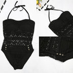 Black Crochet Lace One-Piece Swimsuit