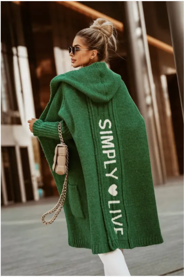 Women's Long Hooded Letter Cardigan