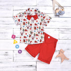 Christmas Print Bow Tie Boy Clothing Set