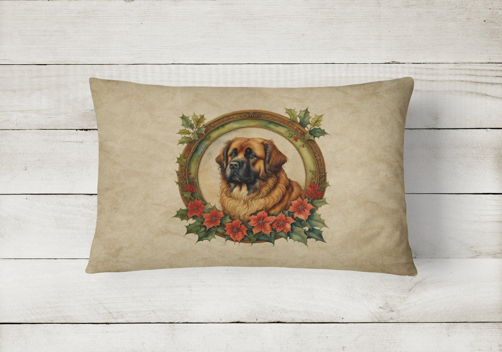 Leonberger Christmas Flowers Throw Pillow