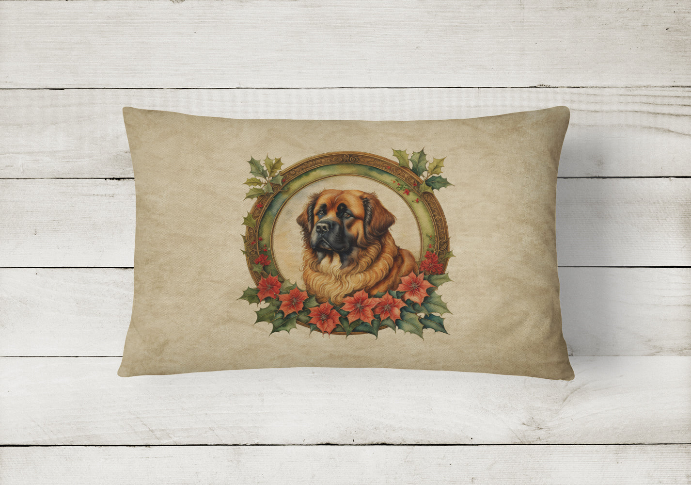 Leonberger Christmas Flowers Throw Pillow
