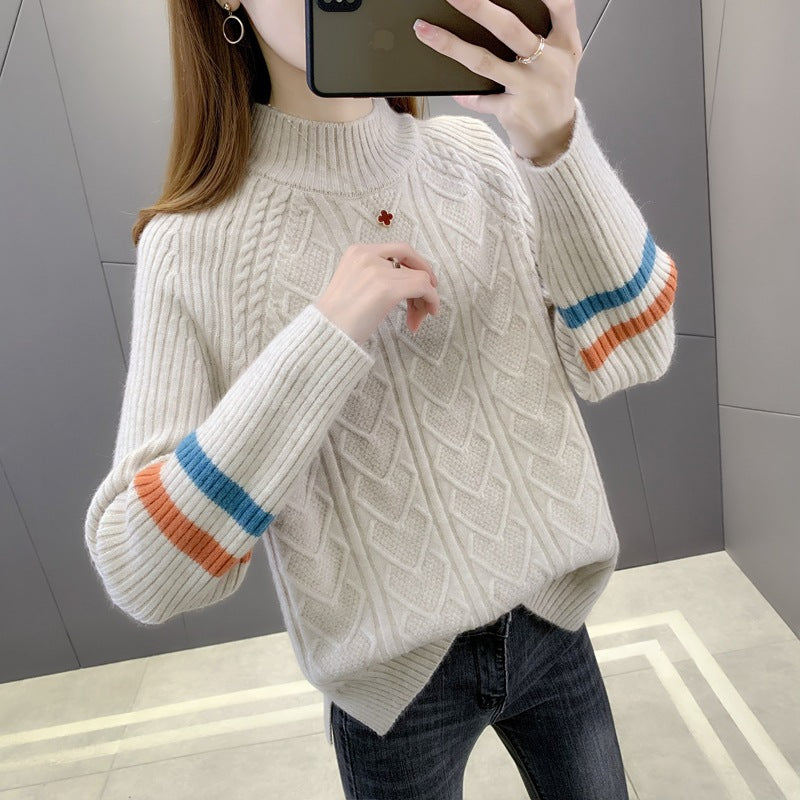 Warm Knit Sweater for Women - Half High Collar Pullover | Streetwear