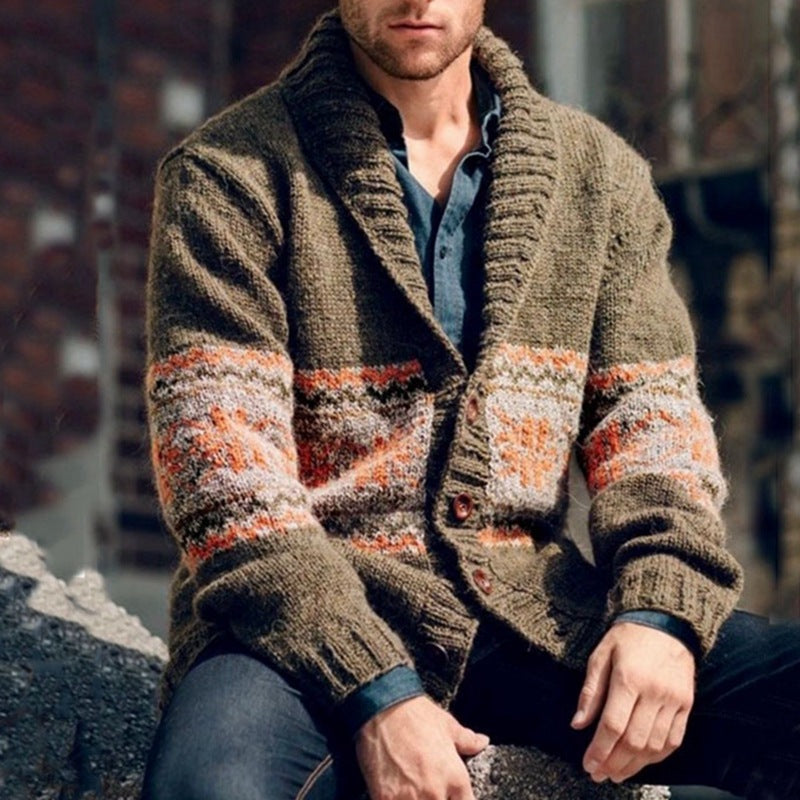 Men's Knitted Long Sleeve Lapel Cardigan Coat