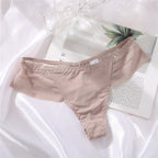 Ladies Ice Silk Seamless Low Waist Lace Thong Panties