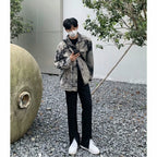 Men's Hip-hop Color Block Denim Jacket with Pockets