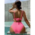 2023 High Waist Sexy V-Neck Bikini Set in Solid Color