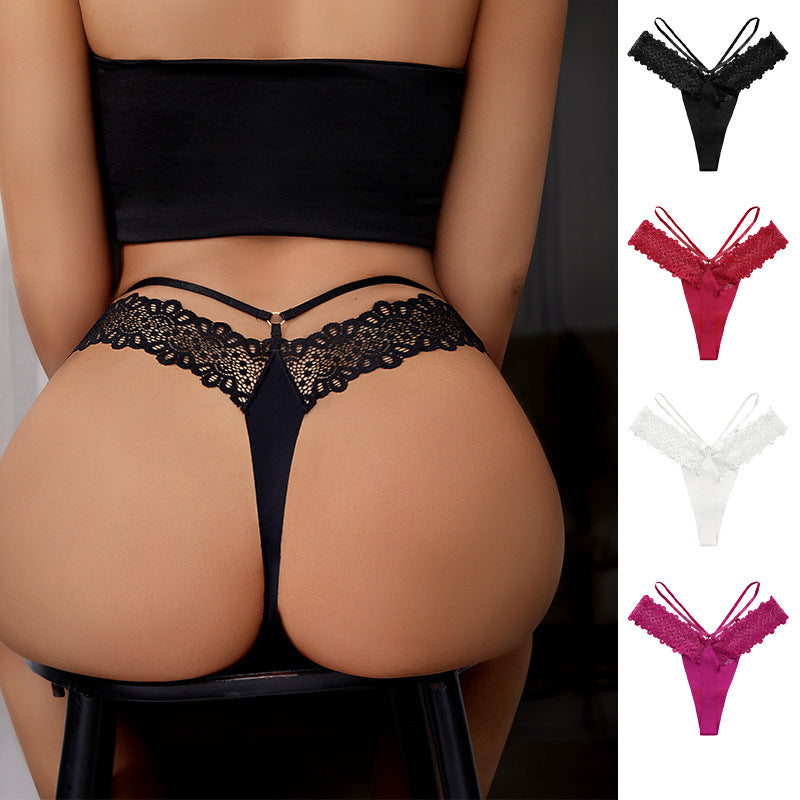 1pc Women's Seamless Lace Ice Silk Thin Strap Thong