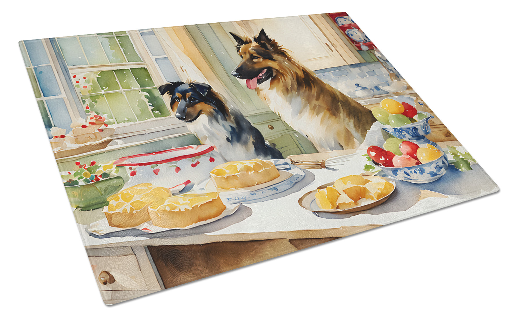 Belgian Tervuren Christmas Cookies Glass Cutting Board