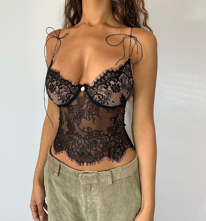 Women's Lace See-through Sexy Suspenders Casual Tank Top