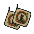 Scottish Terrier Christmas Flowers Pair of Pot Holders