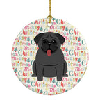 Merry Christmas Pug Black Ceramic Ornament