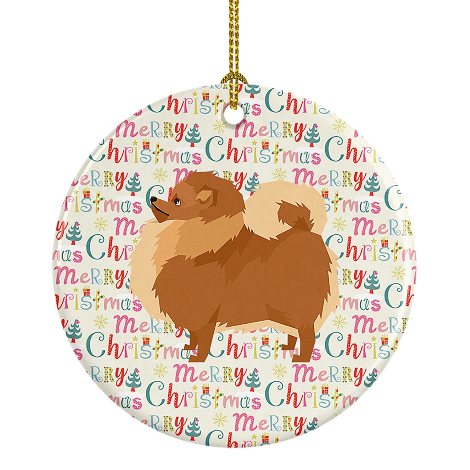 Pomeranian Merry Christmas Ceramic Ornament