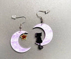 Cat and Moon Star Earrings