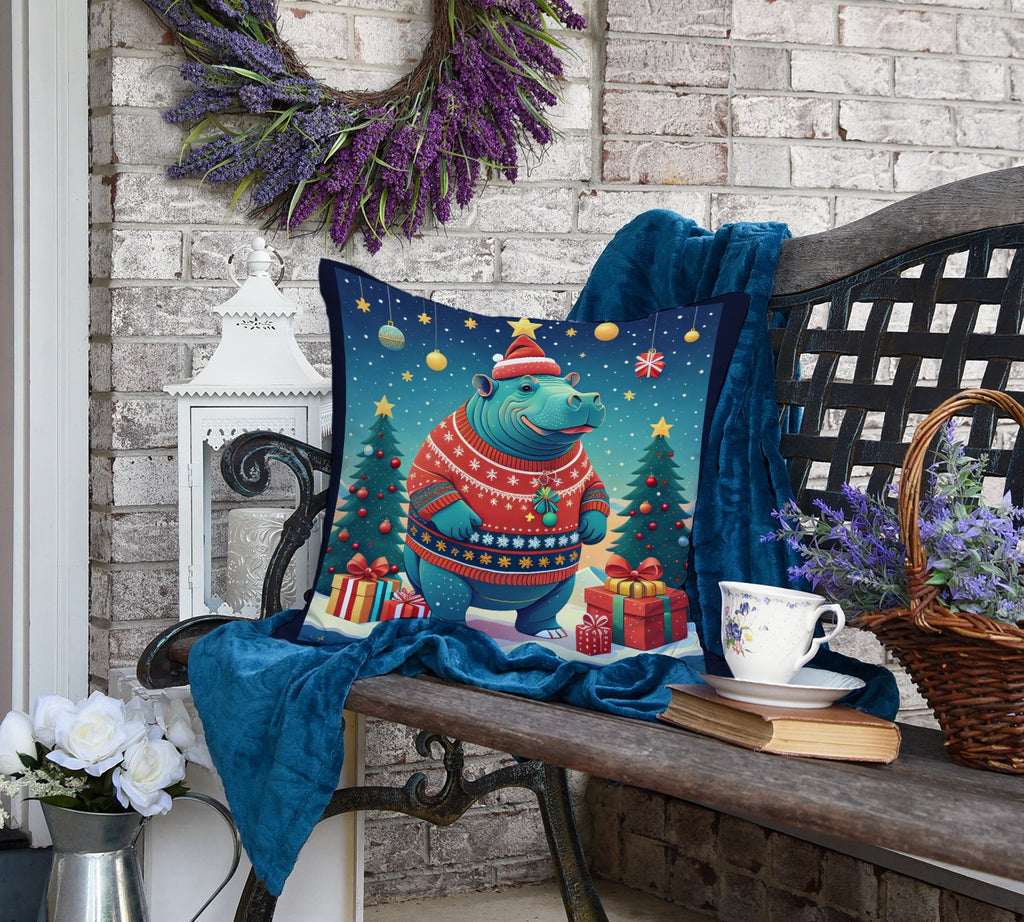 Hippopotamus Christmas Throw Pillow