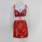 Dragon Brocade Crop Top and Mini Skirt Set