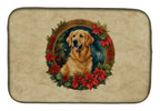 Golden Retriever Christmas Flowers Dish Drying Mat