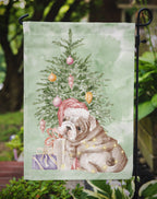 Bulldog, English Bulldog Puppy Christmas Presents and Tree Garden Flag