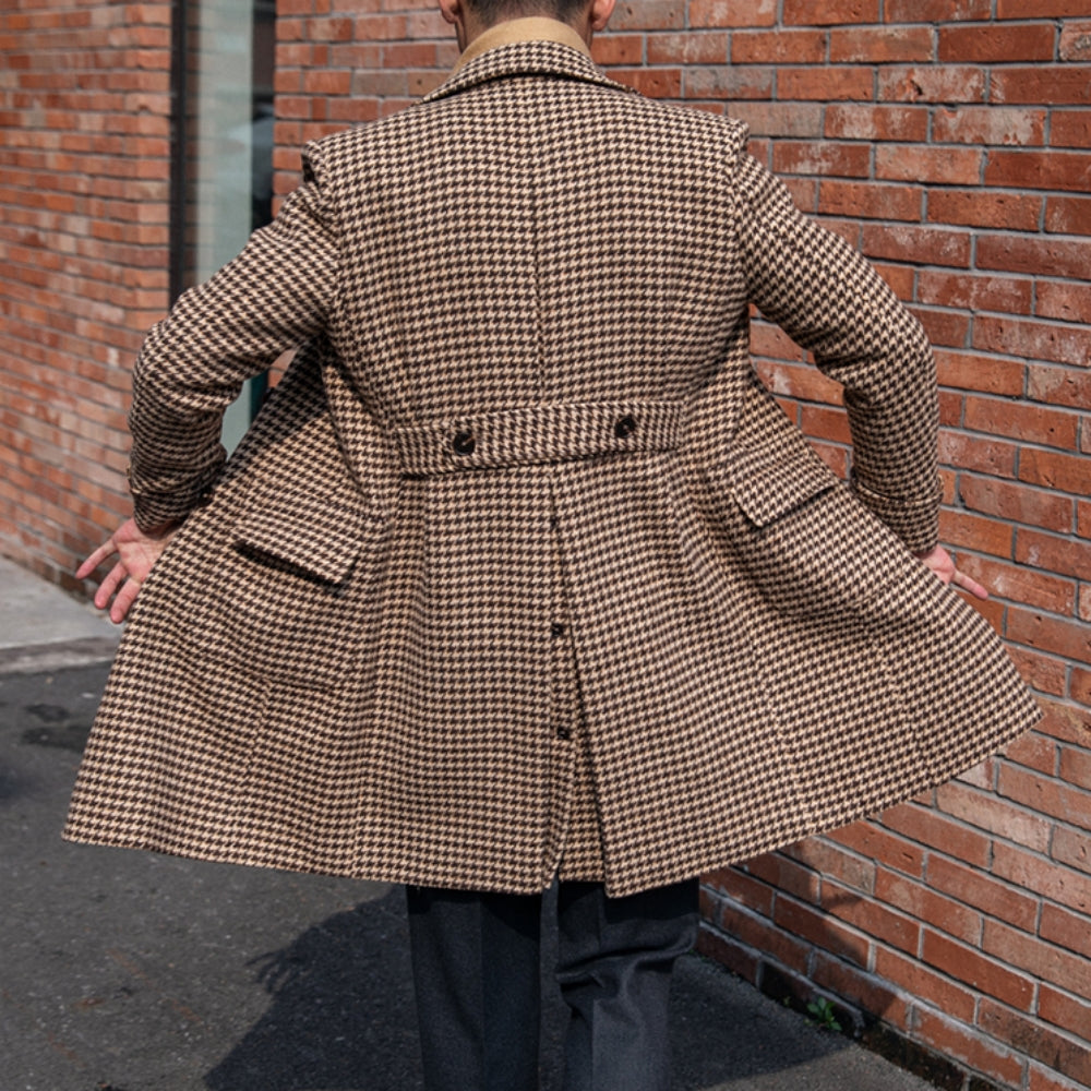 Men's Houndstooth Double-Breasted Long Polo Coat