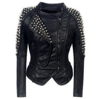 Short Motorcycle Leather Jacket for Women - Punk Style