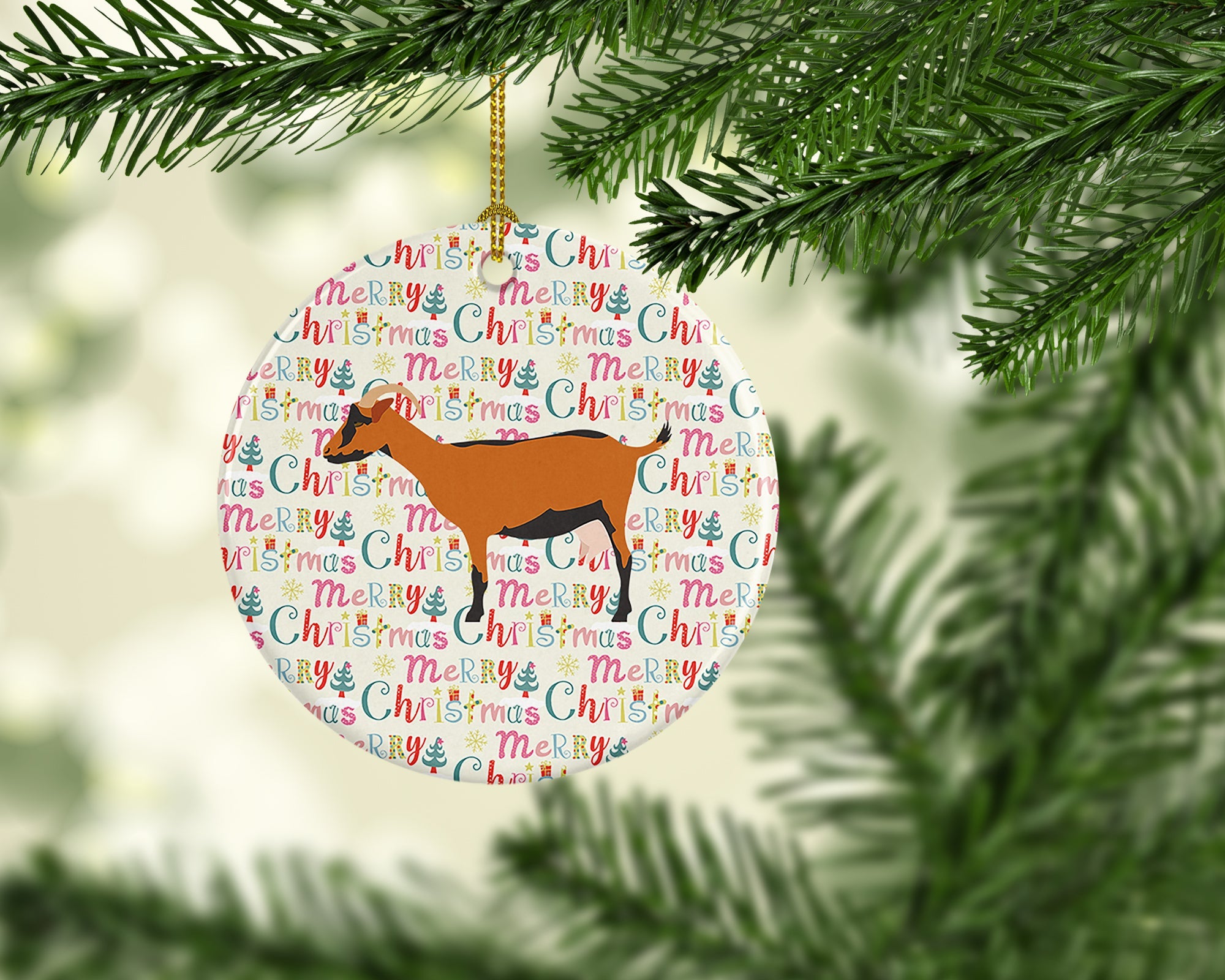 Oberhasli Goat Christmas Ceramic Ornament