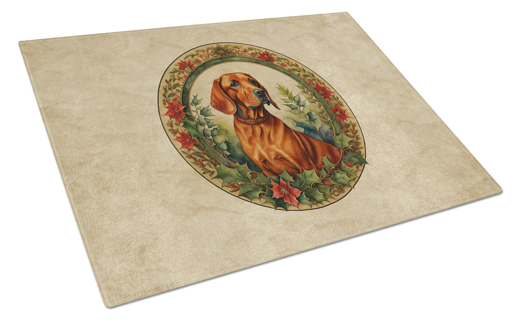 Red Redbone Coonhound Christmas Flowers Glass Cutting Board