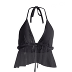 Multicolor Halter Top with Sheer Back and Tie Detail