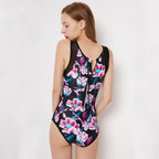 Floral Mesh-Panel One-Piece Swimsuit