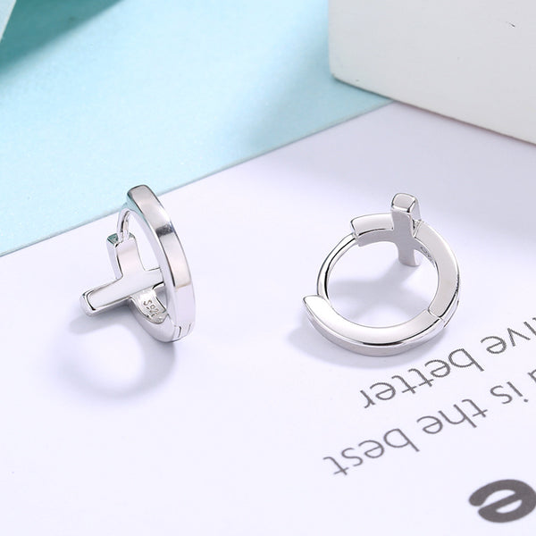 Silver Cross Hoop Earrings for Men and Women