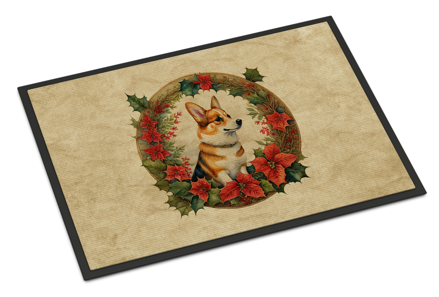 Corgi Christmas Flowers Doormat