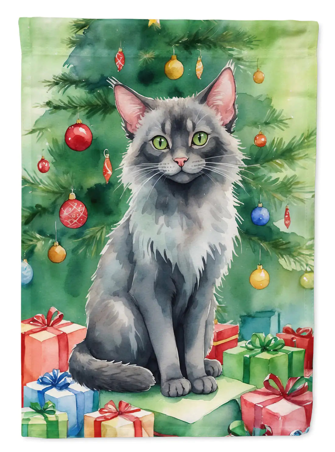 Lykoi Cat By the Christmas Tree Garden Flag