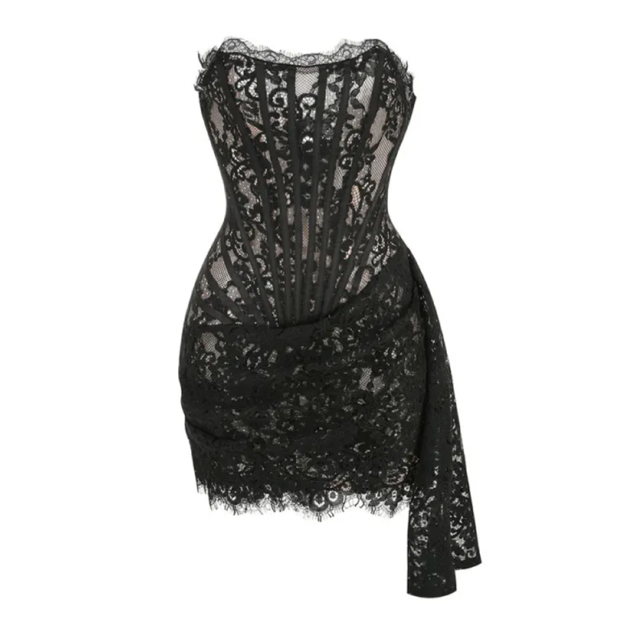 Lace See-through Tube Top Dress