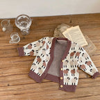 Little Lamb Jacquard V-neck Cotton Yarn Jacket