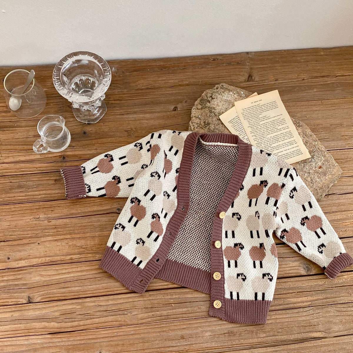Little Lamb Jacquard V-neck Cotton Yarn Jacket